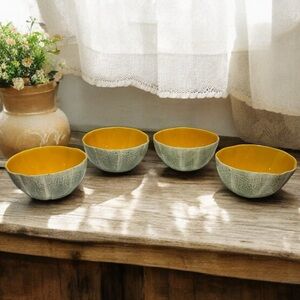 Set Of 4 Vintage Williams Sonoma Cantaloupe Bowls Made in Portugal Green/Orange